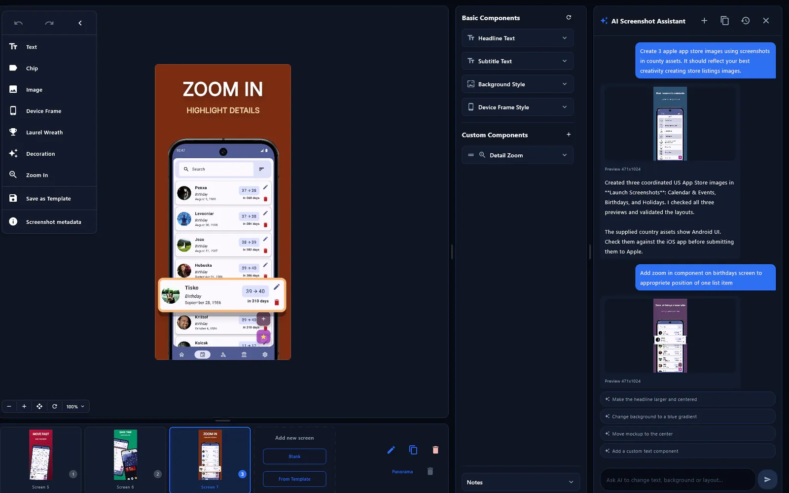 AI assistant — screen-aware chat with actions